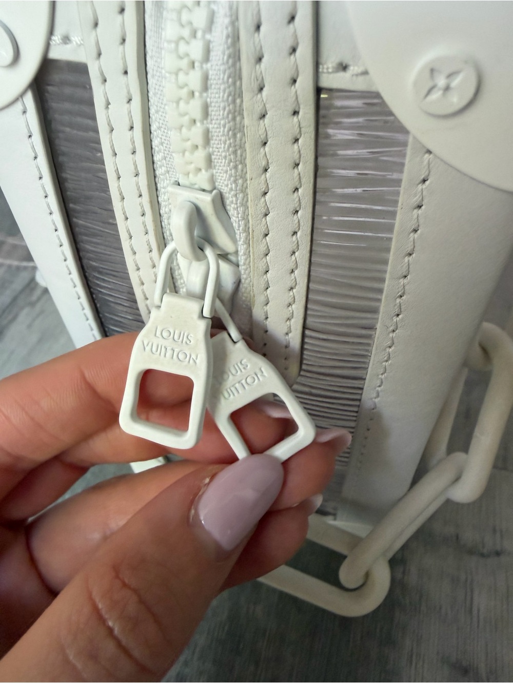 Louis Vuitton White and Silver Sneakers with White and Iridescent Box Bag - Picture 5 of 16
